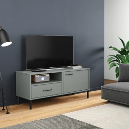 Tv Skapītis Ar Metāla Kājām Oslo, Pelēks, Priedes Masīvkoks Vidaxl