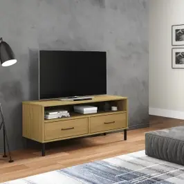 Tv Skapītis Ar Metāla Kājām Oslo, Brūns, Priedes Masīvkoks Vidaxl