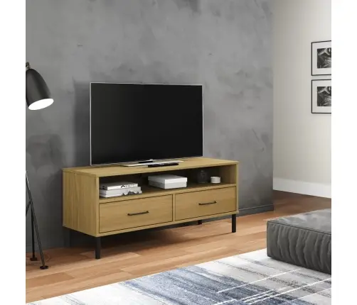 Tv Skapītis Ar Metāla Kājām Oslo, Brūns, Priedes Masīvkoks Vidaxl