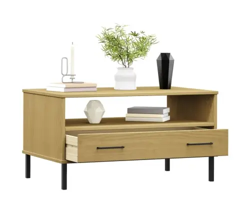 Kafijas Galdiņš Ar Metāla Kājām Oslo, Brūns, 85X50X45Cm, Koks Vidaxl