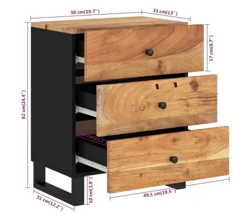 Naktsskapītis, 50X33X62 Cm, Akācijas Koks, Inženierijas Koks Vidaxl