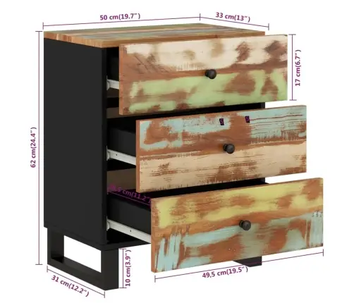 Naktsskapītis, 50X33X62 Cm, Pārstrādāts Koks, Inženierijas Koks Vidaxl