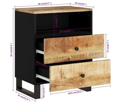 Naktsskapītis, 50X33X62 Cm, Mango Masīvkoks, Inženierijas Koks Vidaxl