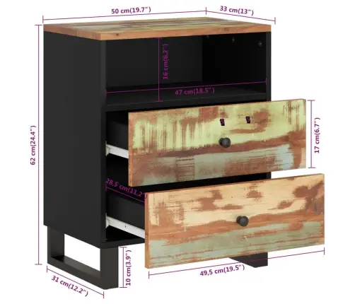 Naktinė Spintelė, 50X33X62cm Perdirbta Ir Apdirbta Mediena