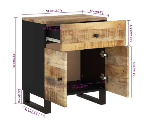 Naktsskapītis, 50X33X60 Cm, Mango Masīvkoks, Inženierijas Koks Vidaxl