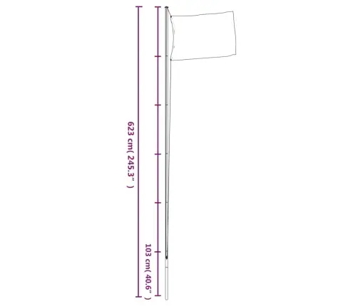 Sekcijinis Vėliavos Stiebas, Sidabrinis, 6,08M, Aliuminis