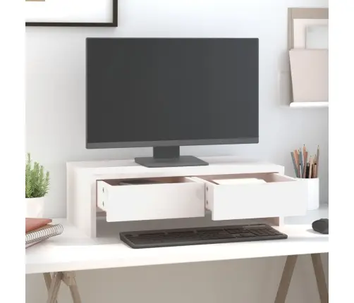 Monitora Paliktnis, Balts, 50X27X15 Cm, Priedes Masīvkoks Vidaxl