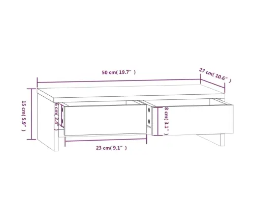Monitora Paliktnis, Balts, 50X27X15 Cm, Priedes Masīvkoks Vidaxl