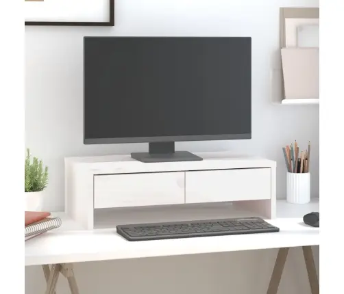 Monitora Paliktnis, Balts, 50X27X15 Cm, Priedes Masīvkoks Vidaxl