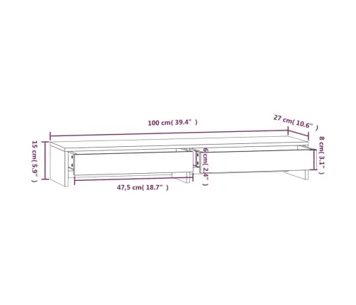 Monitora Paliktnis, 100X27X15 Cm, Priedes Masīvkoks Vidaxl