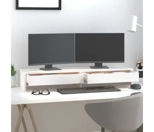 Monitora Paliktnis, Balts, 100X27X15 Cm, Priedes Masīvkoks Vidaxl