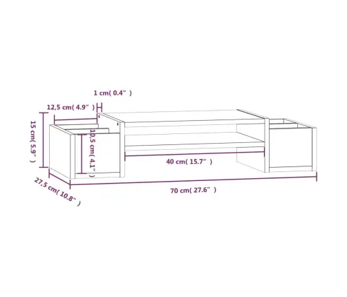 Monitora Paliktnis, Balts, 70X27,5X15 Cm, Priedes Masīvkoks Vidaxl