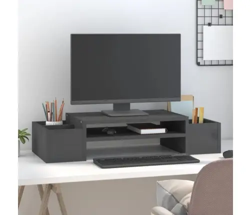 Monitora Paliktnis, Pelēks, 70X27,5X15 Cm, Priedes Masīvkoks Vidaxl