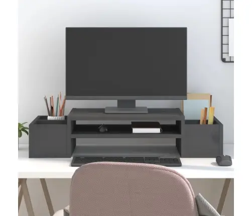Monitora Paliktnis, Pelēks, 70X27,5X15 Cm, Priedes Masīvkoks Vidaxl