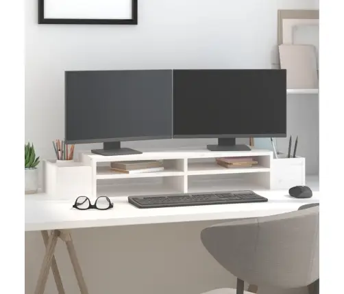 Monitora Paliktnis, Balts, 100X27,5X15 Cm, Priedes Masīvkoks Vidaxl