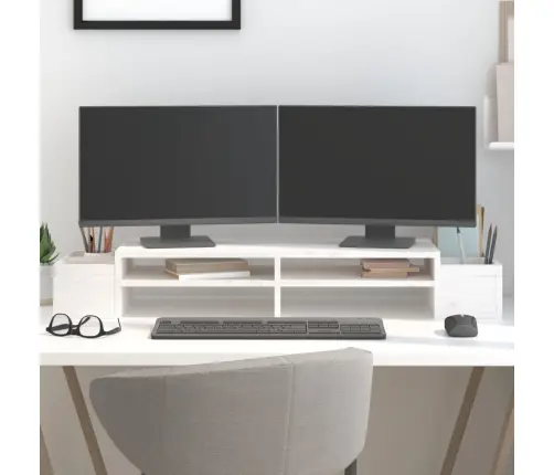 Monitora Paliktnis, Balts, 100X27,5X15 Cm, Priedes Masīvkoks Vidaxl