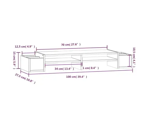 Monitorialus, Meepruun, 100X27,5X15 cm Männipuit