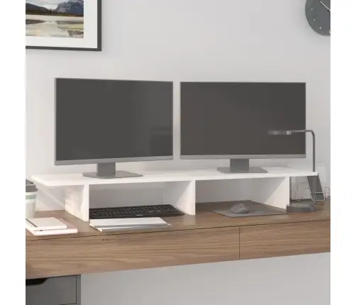 Monitoriaus Stovas, Baltas, 100X27X15cm Pušies Masyvas