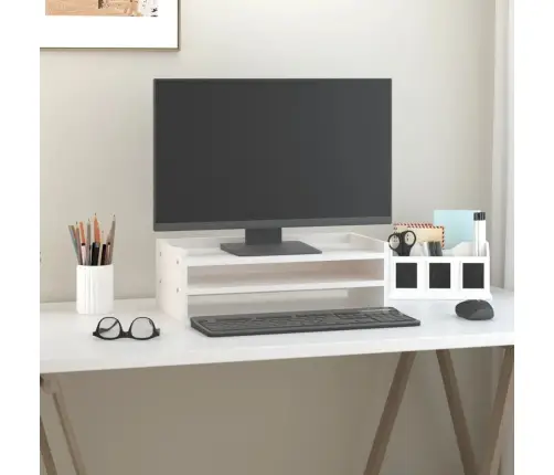 Monitora Paliktnis, Balts, 50X24X16 Cm, Priedes Masīvkoks Vidaxl