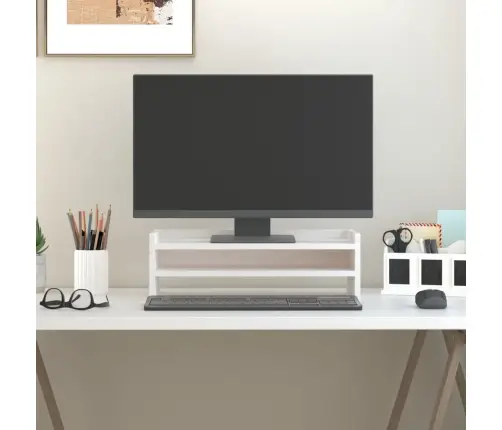 Monitora Paliktnis, Balts, 50X24X16 Cm, Priedes Masīvkoks Vidaxl