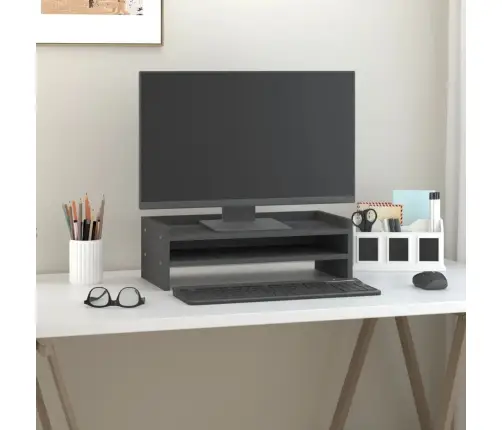Monitora Paliktnis, Pelēks, 50X24X16 Cm, Priedes Masīvkoks Vidaxl