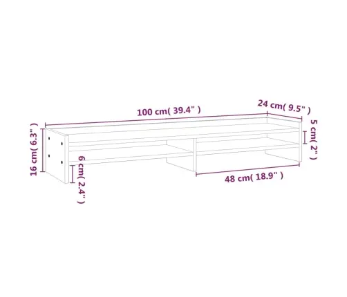 Monitora Paliktnis, 100X24X16 Cm, Priedes Masīvkoks Vidaxl