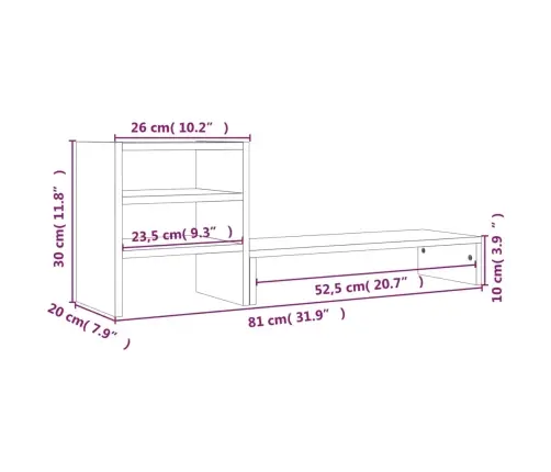 Monitora Paliktnis, Medus Brūns, 81X20X30 Cm, Priedes Masīvkoks Vidaxl