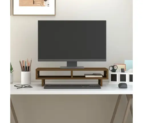Monitora Paliktnis, 60X27X14 Cm, Priedes Masīvkoks, Brūns Vidaxl