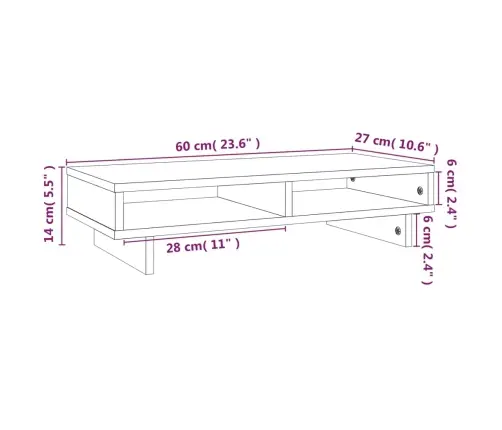Monitora Paliktnis, 60X27X14 Cm, Priedes Masīvkoks, Brūns Vidaxl