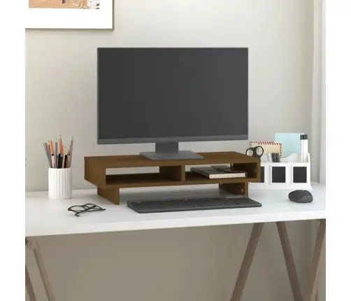 Monitora Paliktnis, 60X27X14 Cm, Priedes Masīvkoks, Brūns Vidaxl