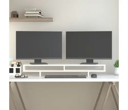 Monitora Paliktnis, Balts, 100X27X14 Cm, Priedes Masīvkoks Vidaxl