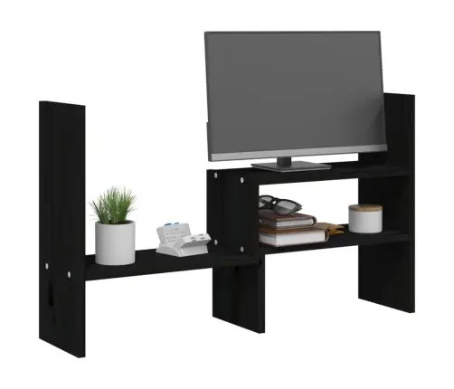 Monitoriaus Stovas, Juodas, (39–72)X17X43cm Pušies Masyvas