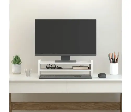 Monitora Paliktnis, Balts, 50X27X15 Cm, Priedes Masīvkoks Vidaxl