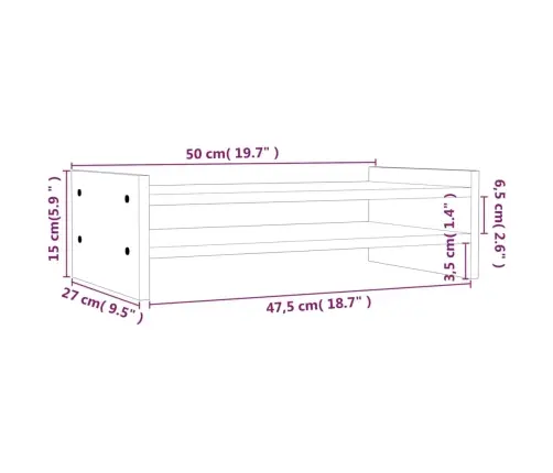 Monitora Paliktnis, Balts, 50X27X15 Cm, Priedes Masīvkoks Vidaxl