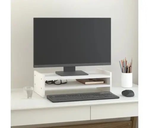 Monitora Paliktnis, Balts, 50X27X15 Cm, Priedes Masīvkoks Vidaxl