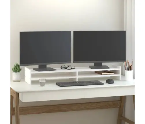Monitora Paliktnis, Balts, 100X27X15 Cm, Priedes Masīvkoks Vidaxl
