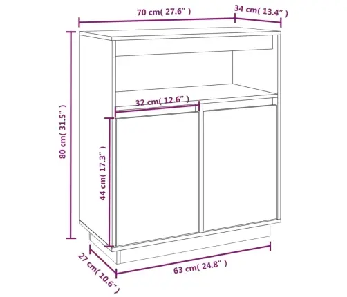 Šoninė Spintelė, 70X34X80cm Pušies Medienos Masyvas