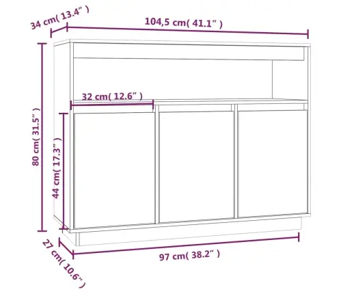 Šoninė Spintelė, Balta, 104,5X34X80cm Pušies Medienos Masyvas