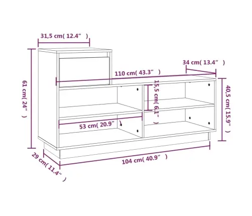 Jalatsipink, Meepruun, 110 X 34 X 61 cm Männipuit