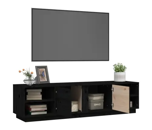 Tv Skapītis, Melns, 156X40X40 Cm, Priedes Masīvkoks Vidaxl