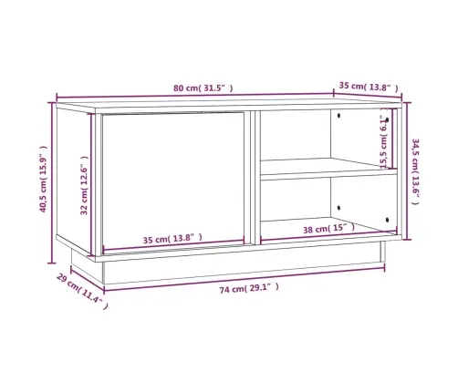 Tv Skapītis, 80X35X40,5 Cm, Priedes Masīvkoks Vidaxl