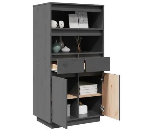 Augstais Skapītis, Pelēks, 60X40X116,5 Cm, Priedes Masīvkoks Vidaxl