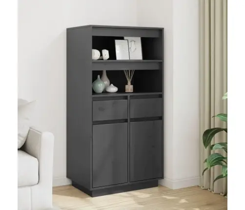 Augstais Skapītis, Pelēks, 60X40X116,5 Cm, Priedes Masīvkoks Vidaxl