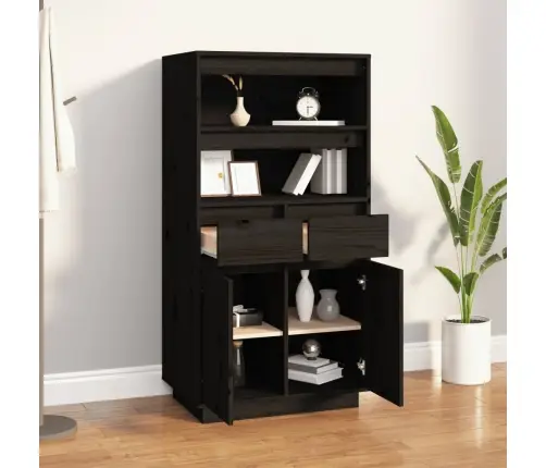 Augstais Skapītis, Melns, 60X40X116,5 Cm, Priedes Masīvkoks Vidaxl