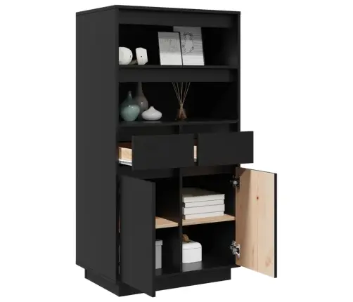 Augstais Skapītis, Melns, 60X40X116,5 Cm, Priedes Masīvkoks Vidaxl