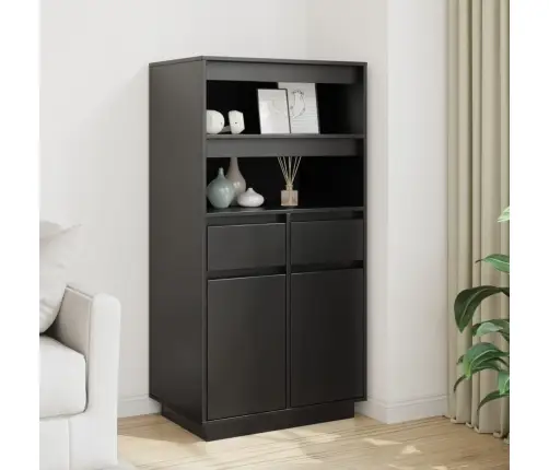 Augstais Skapītis, Melns, 60X40X116,5 Cm, Priedes Masīvkoks Vidaxl