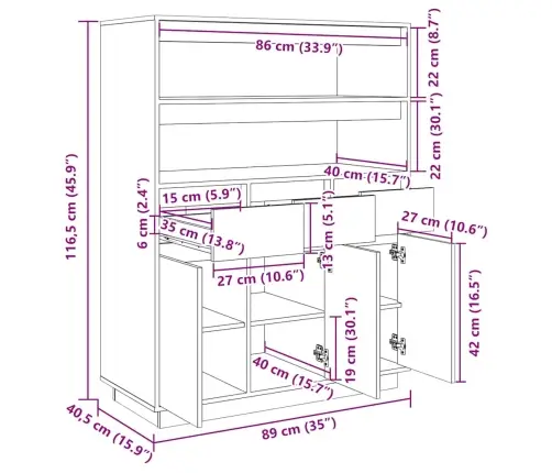 Augstais Skapītis, Balts, 89X40X116,5 Cm, Priedes Masīvkoks Vidaxl