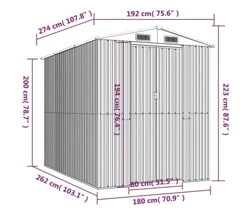 Aiakuur, Roheline, 192X274X223 cm Tsingitud Teras