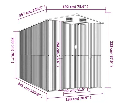 Dārza Šķūnis, Zaļš, 192X357X223 Cm, Cinkots Tērauds Vidaxl