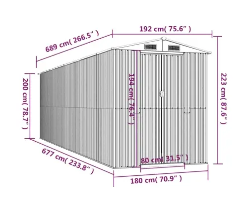 Dārza Šķūnis, Zaļš, 192X689X223 Cm, Cinkots Tērauds Vidaxl